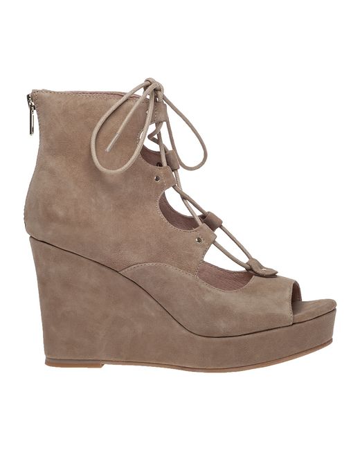 beige lace up wedges
