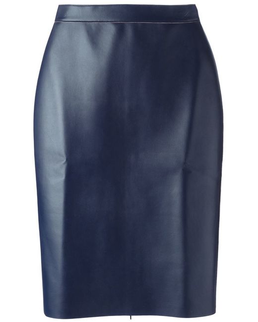 MSGM Blue Faux Leather Pencil Skirt