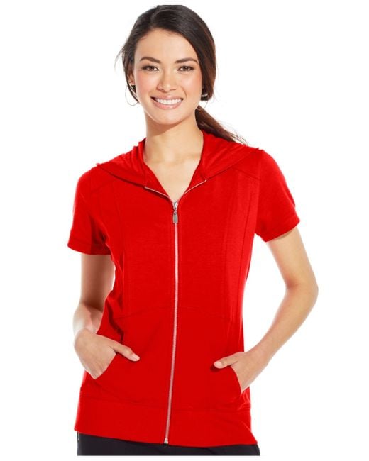 Style Co. Style Co. Sport Short Sleeve Zip Front Hoodie in Red