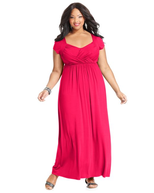 Soprano Pink Plus Size Cap-Sleeve Empire Maxi Dress