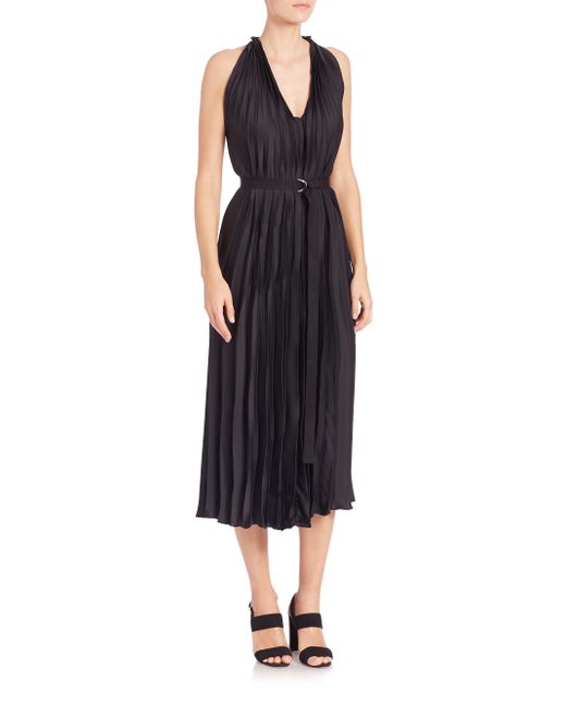 Tome Pleated Satin Halter Dress in Black | Lyst