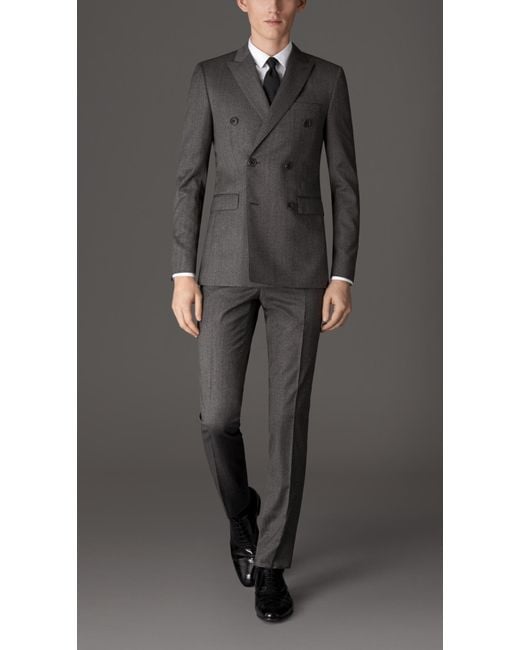 Burberry Gray Slim Fit Virgin Wool Double-Breasted Suit for men