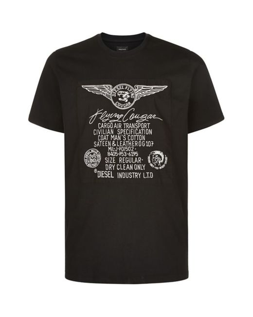 DIESEL Black Flying Cougar Print T-Shirt for men