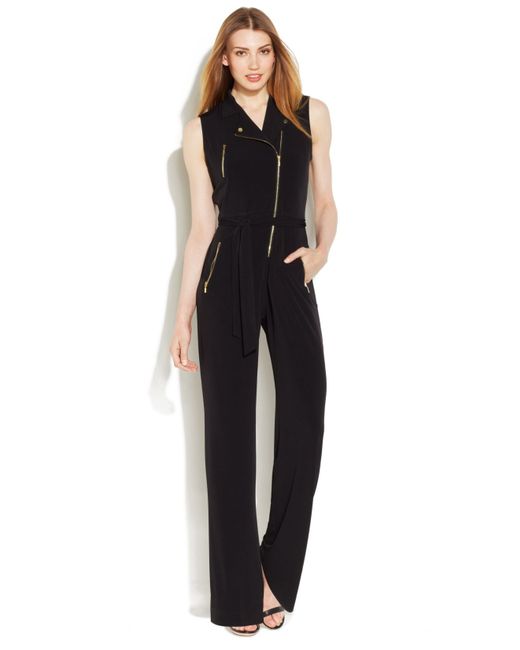 Calvin Klein Wideleg Moto Jumpsuit in Black Lyst