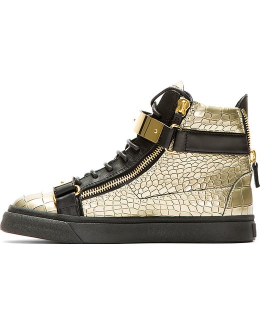 Giuseppe zanotti Gold Croc_embossed High_top Sneakers in Gold for Men ...