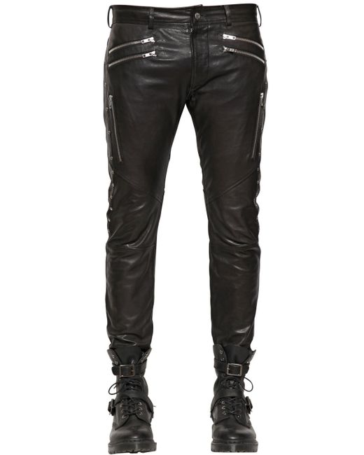 DIESEL Black 17.5Cm Multi Zip Leather Pants for men