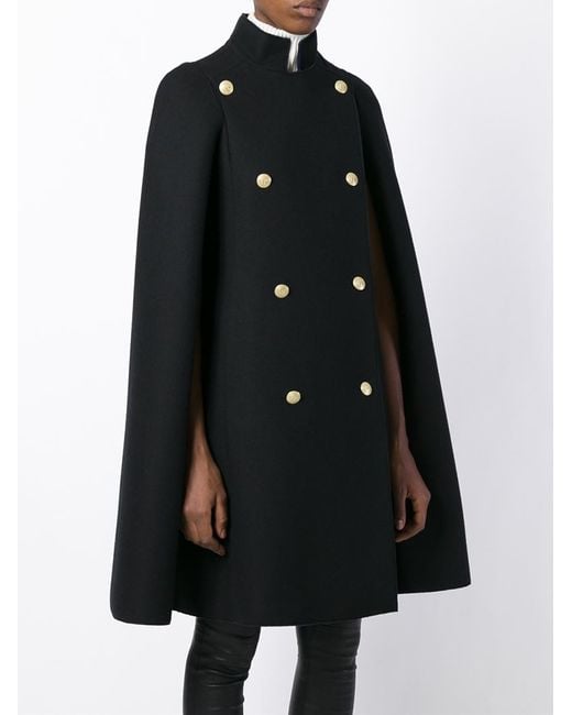 Balmain Double Breasted Cape Coat in Black - Save 16% | Lyst