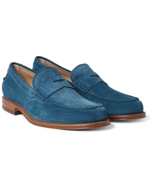 Tod's Blue Suede Penny Loafers for men