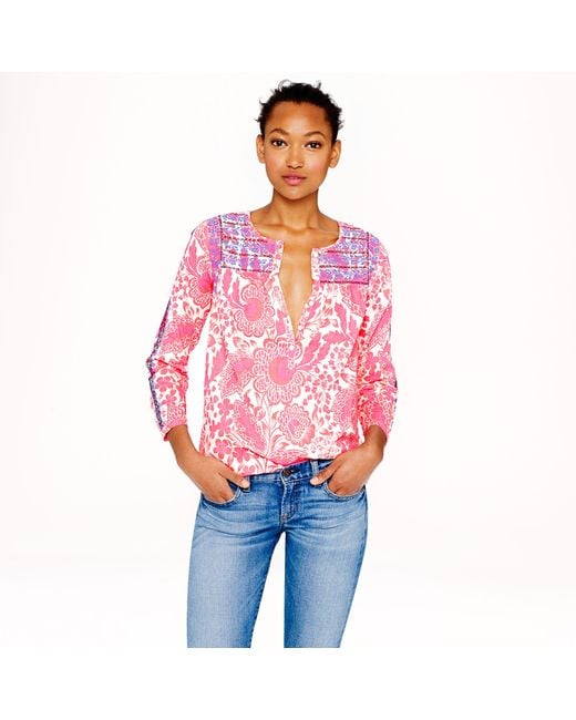 J.Crew Pink Floral Embroidered Top