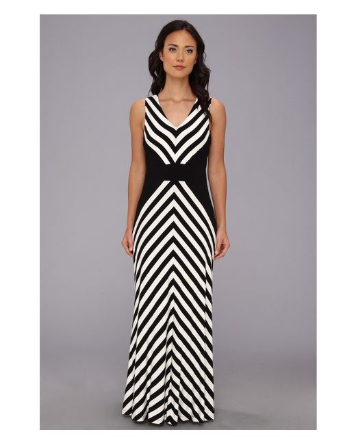 Calvin Klein Mitered Striped Maxi Dress in Black/White (Black) | Lyst