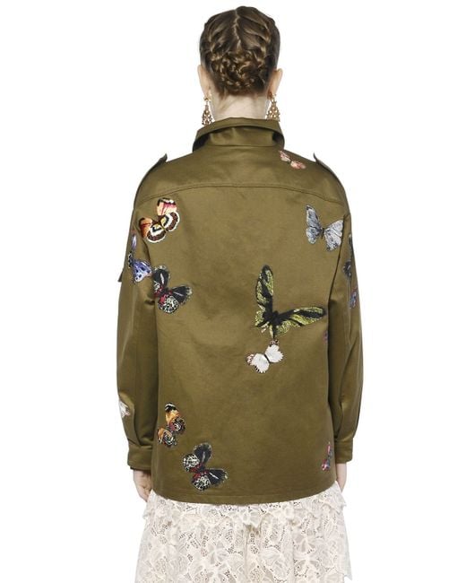 Valentino Butterfly Embellished Cotton Jacket in Military Green (Green) |  Lyst