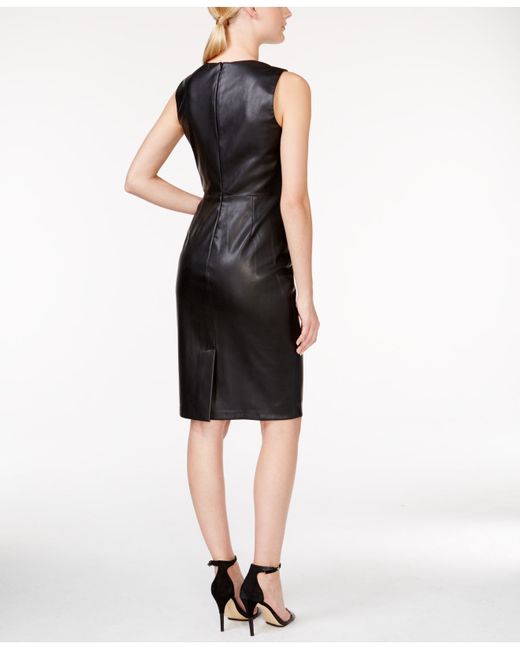 Calvin Klein Faux-leather Zip-front Dress in Black | Lyst