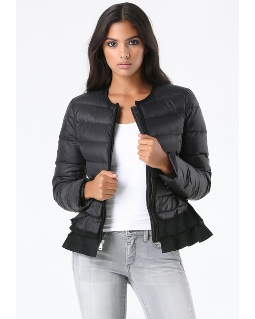 peplum puffer coats