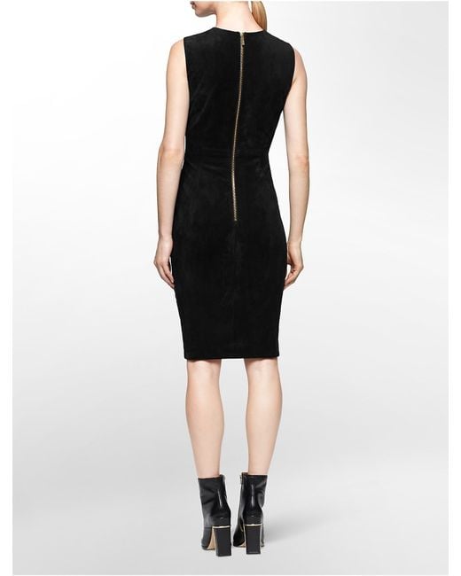 Calvin Klein Black White Label Ultra Suede Sleeveless Sheath Dress