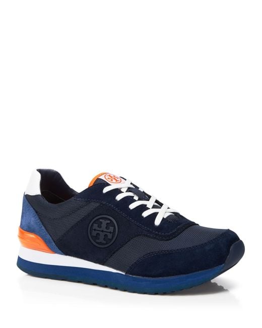 Tory Burch Flat Lace Up Sneakers - Logo Colorblock Trainer in Blue | Lyst