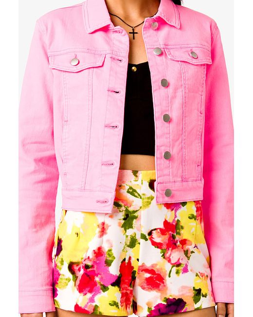 Neon Denim Jacket in Neon Pink 