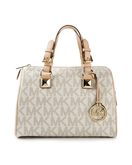 Michael Kors White Monogram Gold Chain Lilly Tote Shoulder Bag