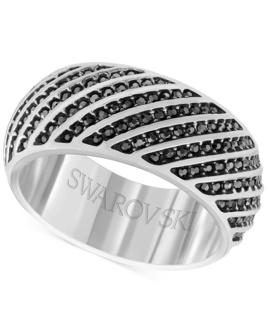Swarovski Black Men's Silver-tone Hematite Crystal Ring for men
