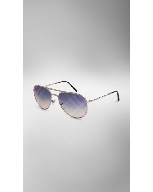 Burberry Black Foldable Aviator Sunglasses with Check Lenses for men