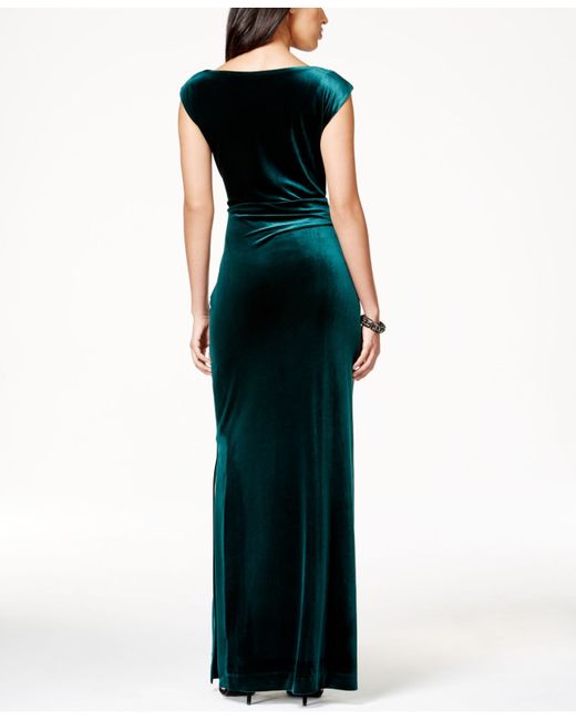 vince camuto hunter green dress Cowl-neck Velvet Gown in subcategory3:Purple Mini Dresses