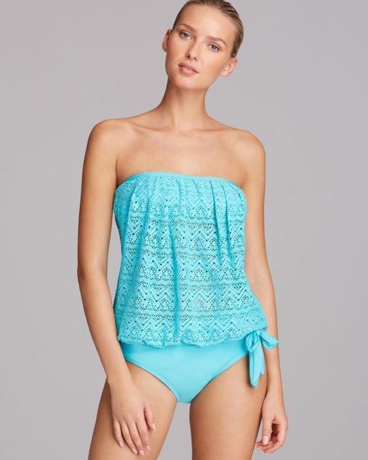 Athena Cabana Crochet Bandeau Tankini Top in Blue | Lyst