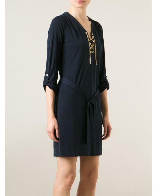 MICHAEL Michael Kors Chain Lace-Up Dress in Blue | Lyst UK