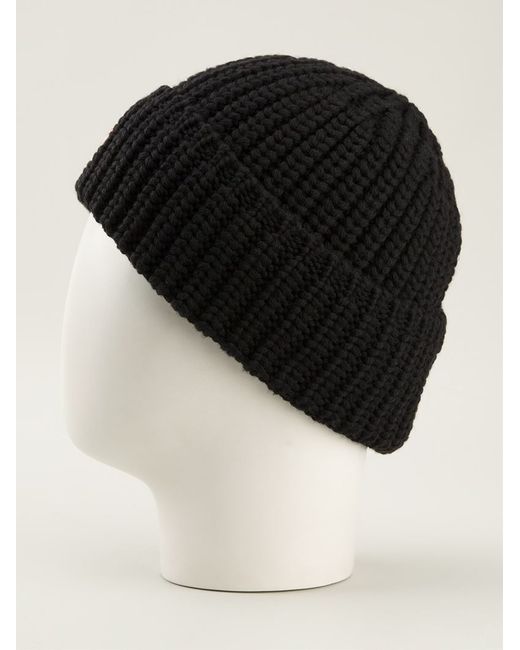 Moncler Ribbed Knit Beanie Hat in Black 