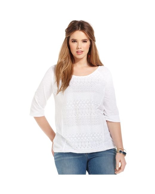 Lucky Brand Plus Size Eyelet Top