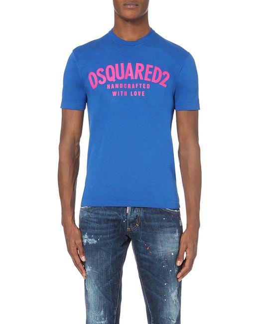 DSquared² Handcrafted With Love Cotton-jersey T-shirt in Blue for Men |  Lyst UK
