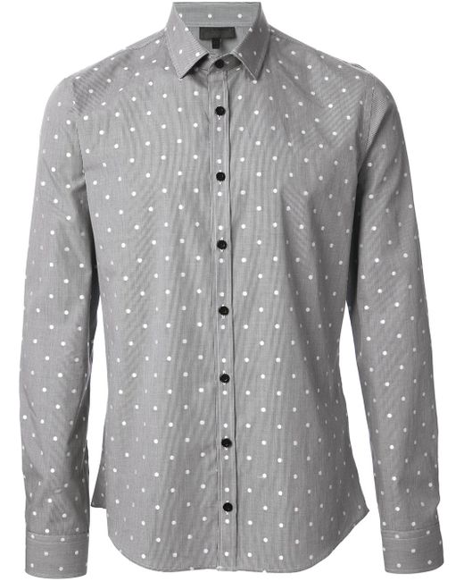 Les Hommes Gray Polka Dot Print Shirt for men
