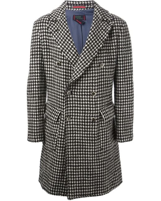 Homme by michele rossi Houndstooth Pattern Coat in Black for Men Lyst