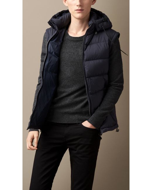 Burberry Puffer Jacket With Removable Sleeves in Blue for Men Lyst