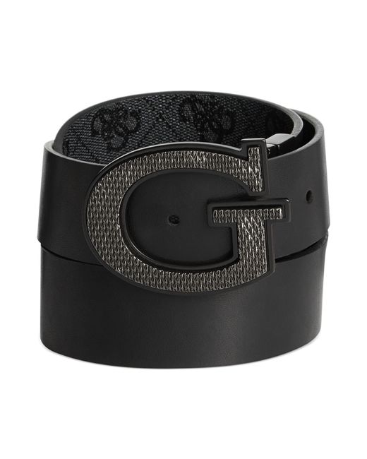 Guess Black 35mm Reversible Leather Logo Buckle Belt for men