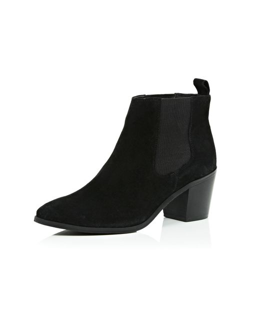 River Island Black Suede Mid Heel Ankle Boots | Lyst