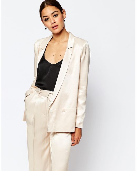ASOS Natural Premium Satin Double Breasted Suit Jacket