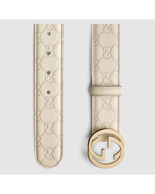Gucci Ssima Leather Belt With Interlocking G Buckle in White (off-white leather) | Lyst