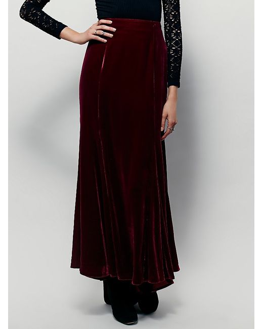 Free People Red Fp X Curtain Call Velvet Maxi Skirt
