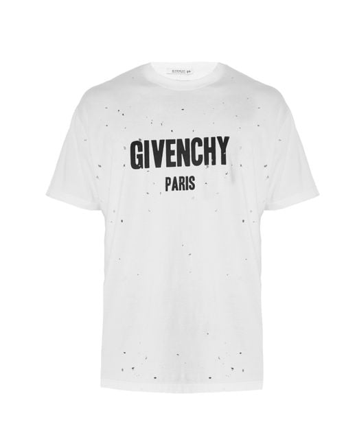 Givenchy White Columbian-fit Distressed T-shirt for men
