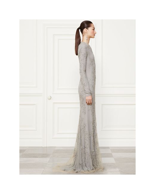 Ralph Lauren Collection Gray Beaded Danielson Evening Gown