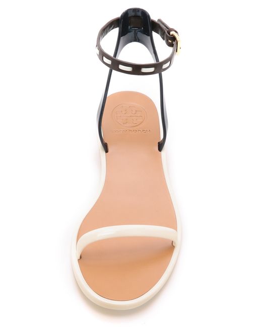 Tory Burch Black Leather Ankle Strap Jelly Sandals - Ivory/tory Navy/coconut/ivory