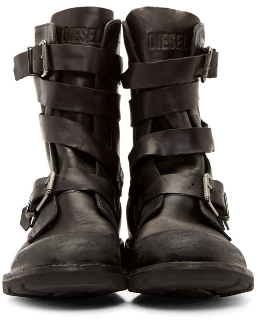 DIESEL Black Leather D tankker Boots for Men Lyst UK