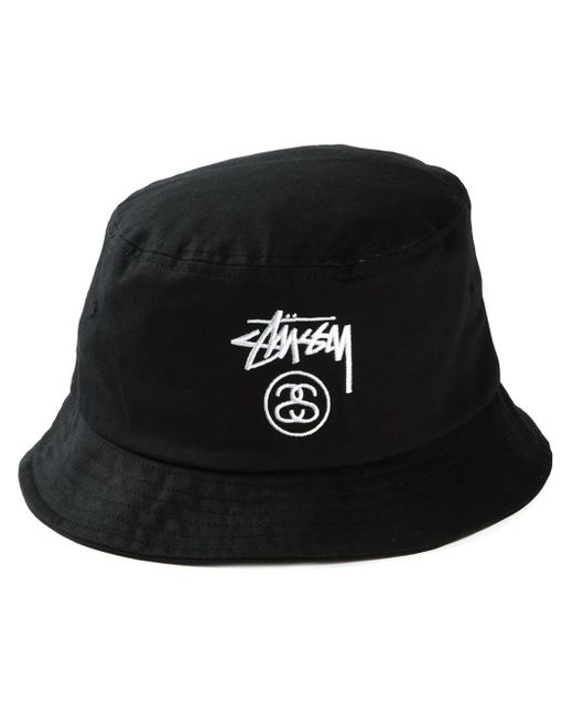 Stussy Black Logo Embroidered Bucket Hat for men