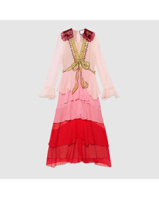 Gucci Pink Embroidered Chiffon Dress