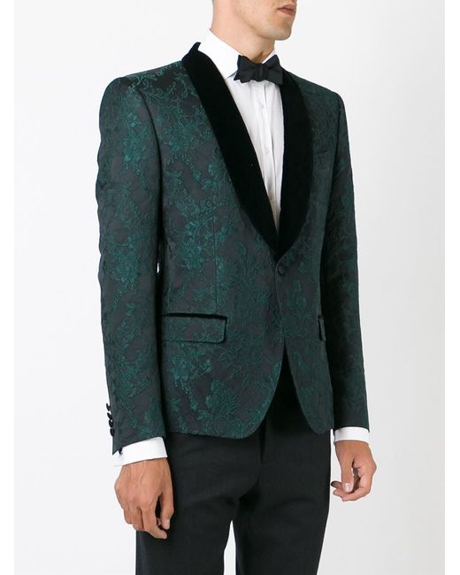Dolce Gabbana Embroidered Floral Lace Tuxedo Jacket in Black for