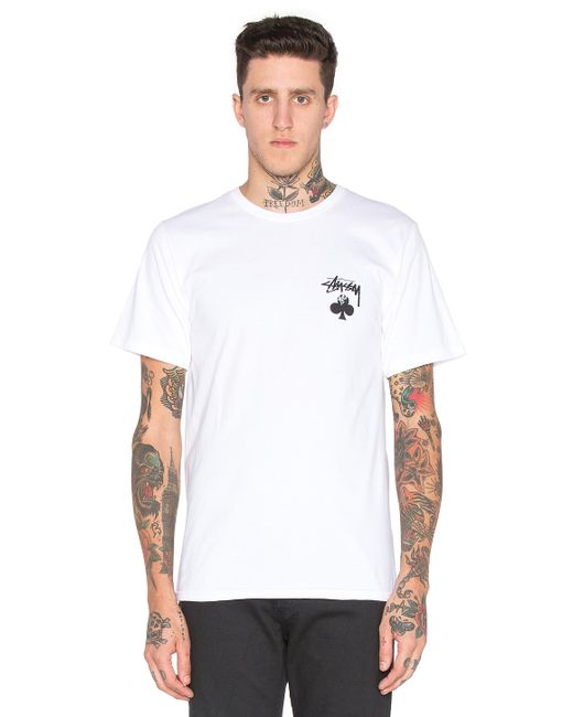 Stussy White Card-Print Cotton T-Shirt for men