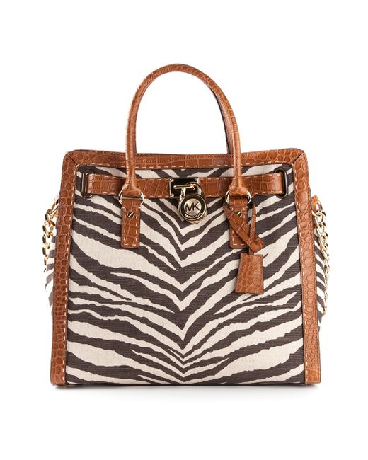 MICHAEL Michael Kors Hamilton Zebra Print Shoulder Bag in Brown | Lyst