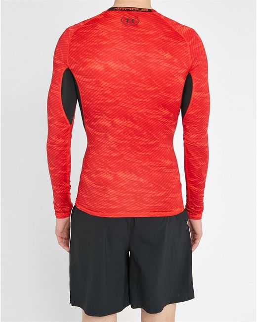 Under armour Red Print Heatgear Compression Ls Tshirt in Red for Men