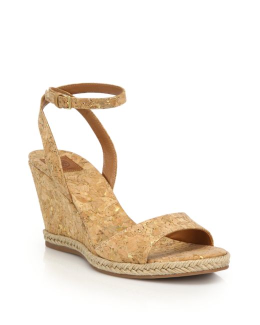 Tory Burch Marion Cork Wedge Sandals in Natural | Lyst