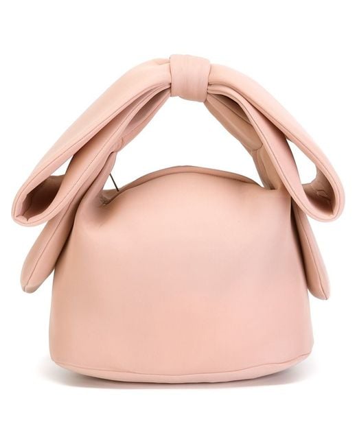 Canvas Tote Pearl Detail Leather Handles Ivory Pink 