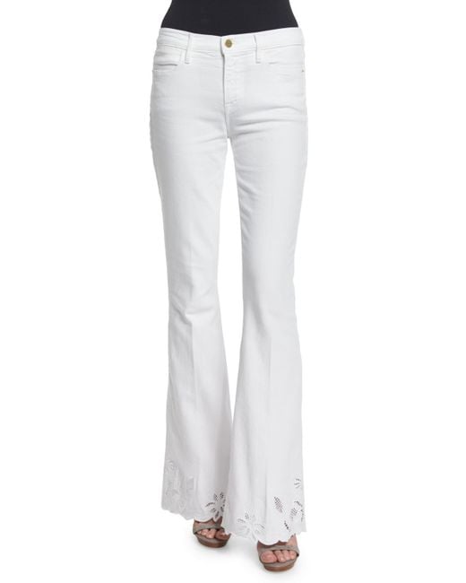 white eyelet pants